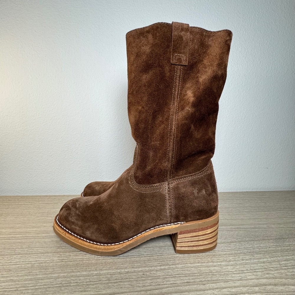 Frye Campus 12R Slouch Suede Boots Brownie Mid Calf Block Heel Women's 8 Boho - Picture 4 of 8